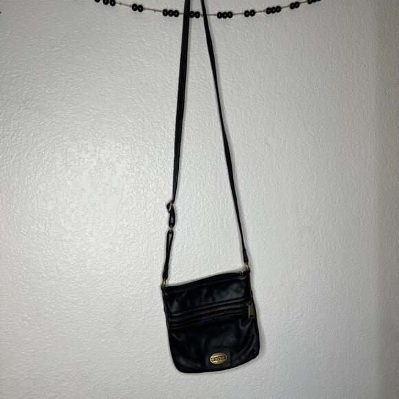 Fossil Handbags - Fossil Black Crossbody Small Leather Bag